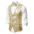 thumbnail image 2 of TISHITA Mens Sequins Vest Button Down Bow Tie Jacket Fashion Party Costume L Gold, 2 of 6