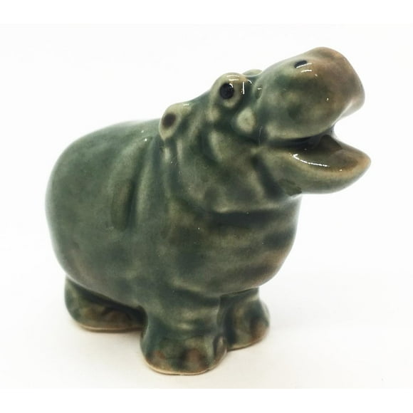 WitnyStore Hippopotamus Figurines - Collectible Animal Art - Miniature Hand Made and Painted Ceramic Table Decor Perfect for Gifts and Souvenirs - 2" L x 2 1/2" H x 1 1/2" W
