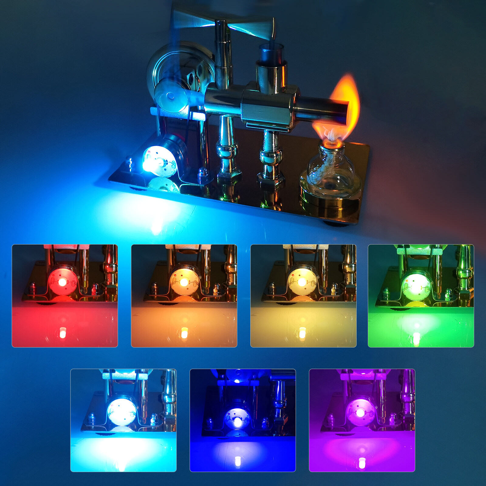 Metal Balance Single Cylinder Stirling Engine Model, External Combustion Hot Air Engine with LED Bulb Power Generation, STEM Education & Desktop Collectible Gift for Hobbyists