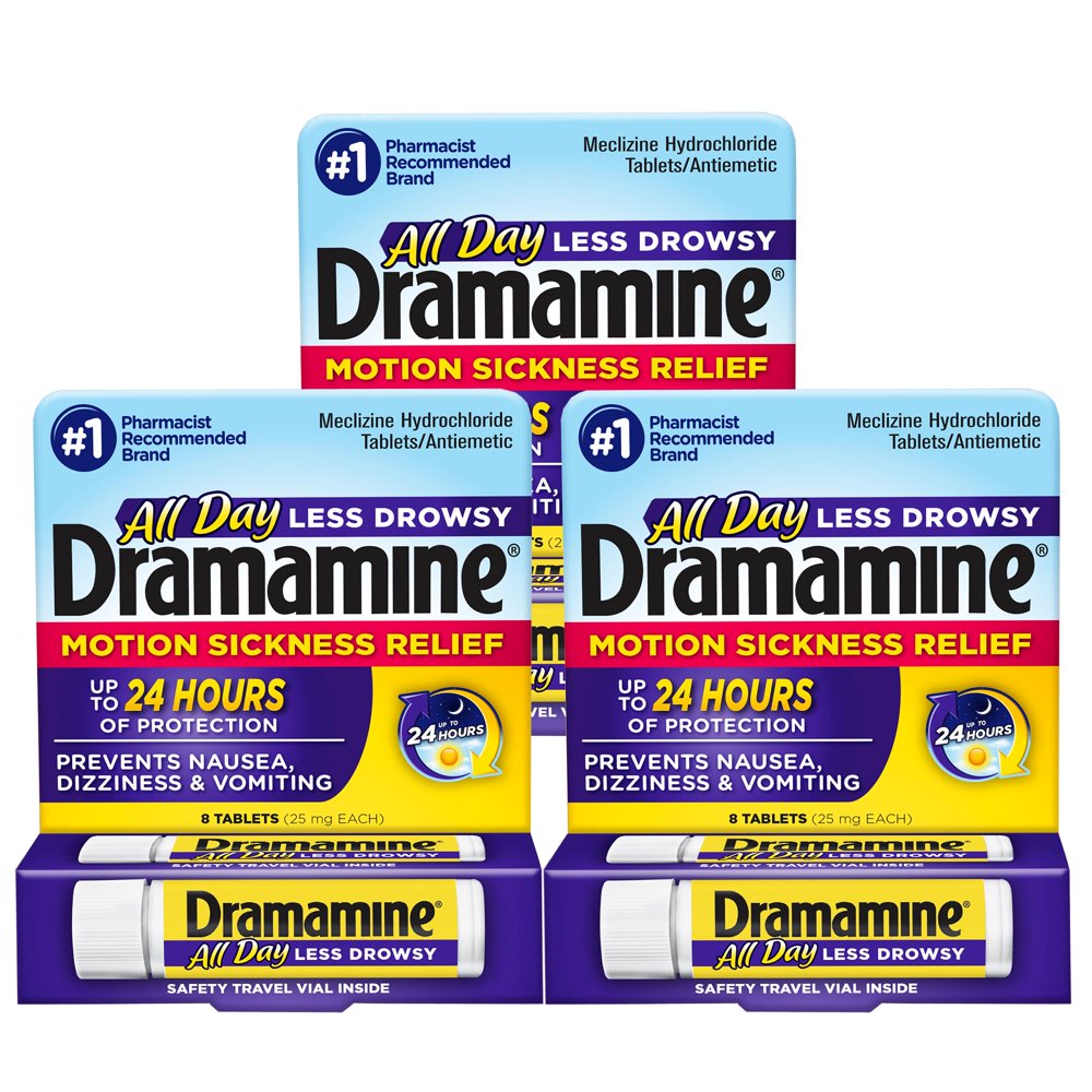 Dramamine Less Drowsy Formula Motion Sickness Relief Tablets, 3 Packs
