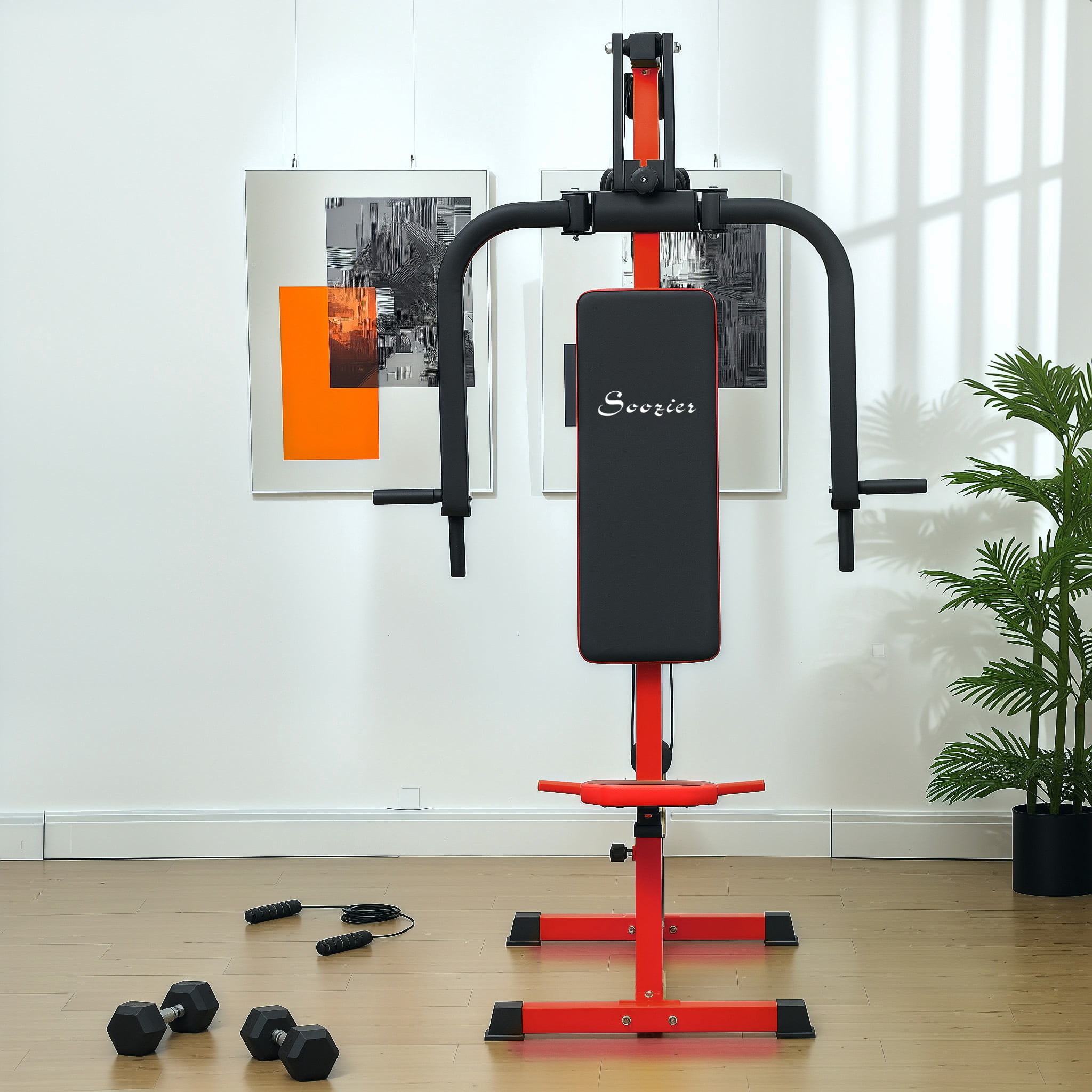 Soozier Chest Fly Chest Press Machine for Back, Pectoral, Rear Deltoid and Shoulder Training, Red