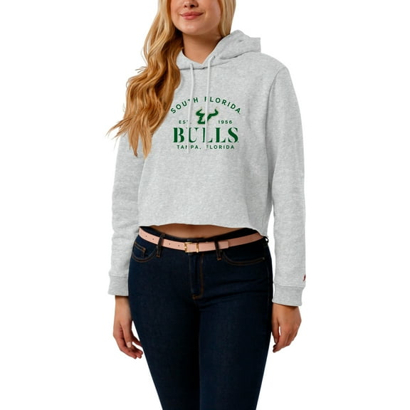 Women's League Collegiate Wear  Ash South Florida Bulls 1636 Cropped Pullover Hoodie