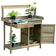 thumbnail image 5 of Costway Outdoor Potting Bench Garden Wooden Work Station Metal Tabletop Cabinet Drawer, 5 of 10