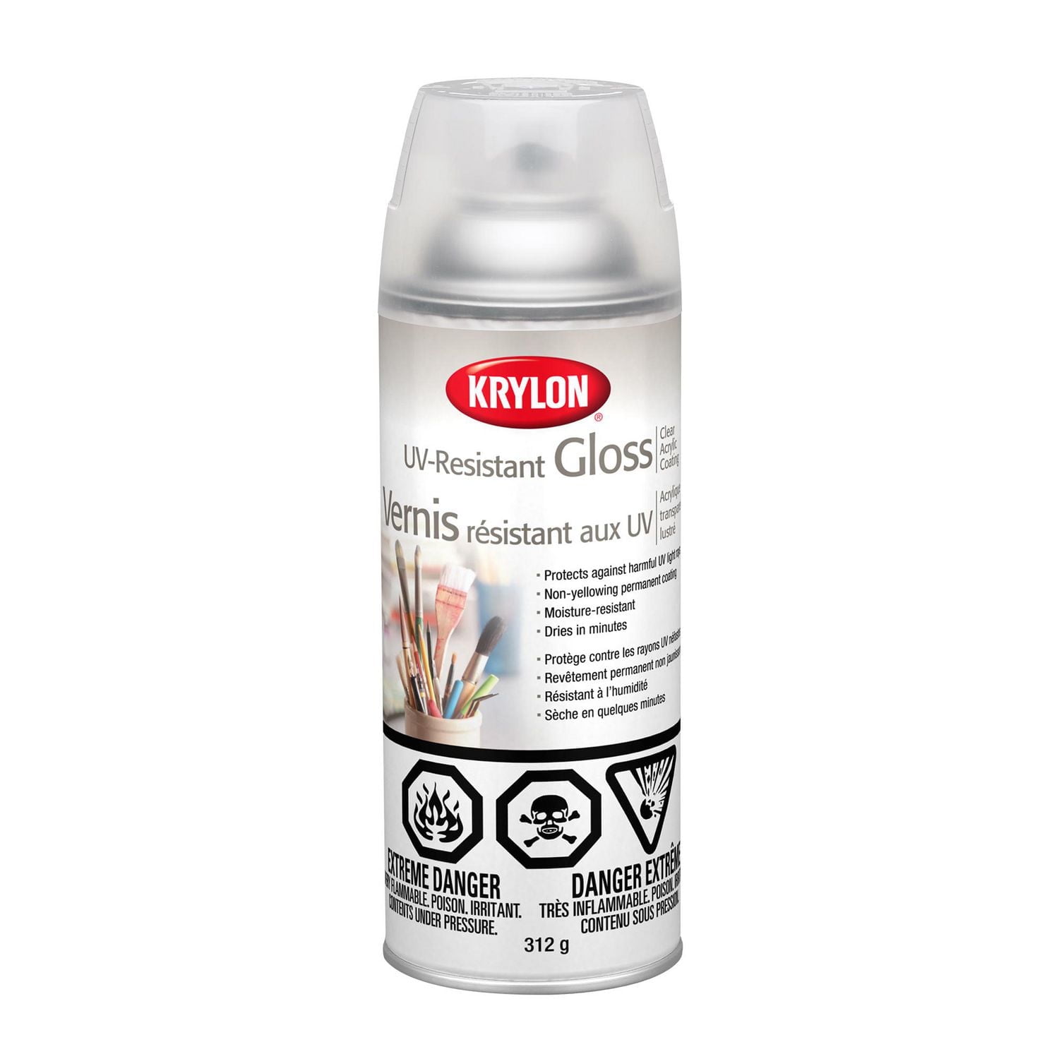 Krylon UV-Resistant Clear Coating, Gloss, Clear, 312 g, Krylon UV-Resist Clear Gloss