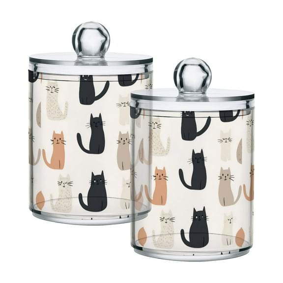 Yayeee 2 Pack Qtip Holder Bathroom Cotton Swab Canister with Lid Clear Dispenser Set, Cute Cartoon Cats