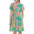 thumbnail image 1 of Fotbe Colorful Palm Leaves Vestido Largo de Moda para Mujer, Vestido Tipo Camiseta con Manga Corta y Estilo Casual a Rayas y Bloques de Color, 1 of 6