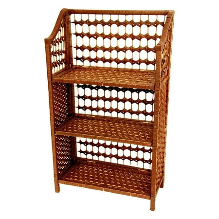 Oriental Furniture Natural Fiber Shelving Unit, 4 Shelf, honey color