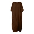 thumbnail image 5 of Levmjia Womens Dress Solid Color Short Sleeve Casual Round Neck Cotton Linen Long Dress Comfortable Stylish Polyester Daily Vacation Party Spring Summer, 5 of 5