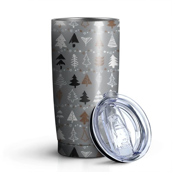 20oz Tumblers Gray Christmas Tree Pattern Stainless Steel Vacuum Insulated Double Wall Travel Tumbler Cups Mug with Lid and Straw,Cleaning Brush for Cold & Hot Drinks