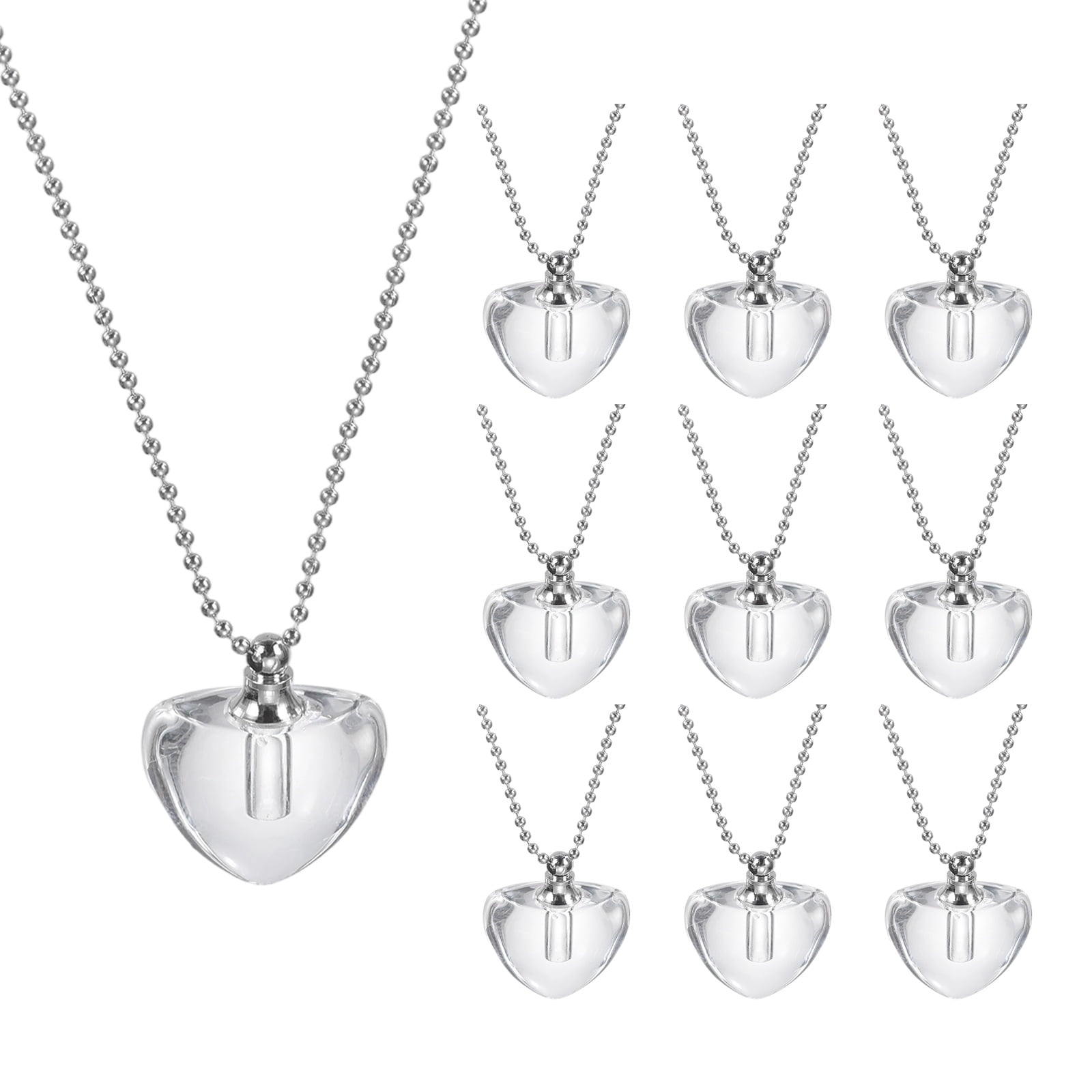 Uxcell 10 Pcs Vial Necklace, Stainless Steel Glass Heart Perfume Bottle Pendant Necklace Ashes Urn Vial Pendant Openable Bottle Case 19.7mm for Women Keepsake Memorial Jewelry, Clear