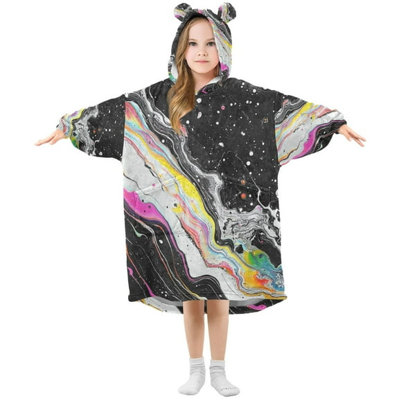 FORMRS Wearable Blanket Hoodie with Sleeves for Kids Cozy Flannel Sweatshirt, Colorful White