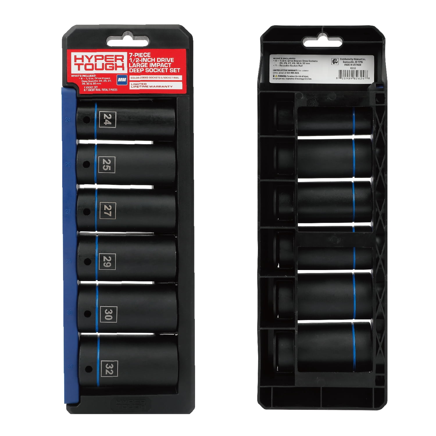 Hyper Tough Metric 1/2-inch Drive Large Impact Deep Socket Set, 7 Pieces