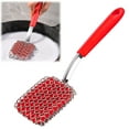 thumbnail image 2 of Cast Iron Scrubber Brush with Handle, Reusable Cast Iron Cleaner Chainmail Scrubber, Pan Pot Skillet Grill Griddle Metal Scrub Wok Scrubbing Brush, 1Pc, Durable & Easy to Clean(Red,9.4x2.7"), 2 of 9