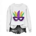 thumbnail image 5 of Womens Mardi Gras Shirt Leisure Carnival Printed Round Neck Long Sleeve Sweatshirt Tops White S, 5 of 7