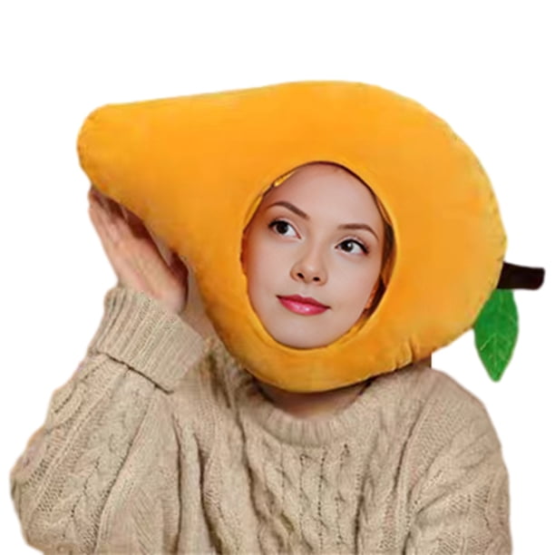 Capucha fotográfica con forma de fruta colorida y brillante, suave felpa, para la cabeza, con apertura para la cara, accesorio para fiesta de disfraces de celebridades de Internet