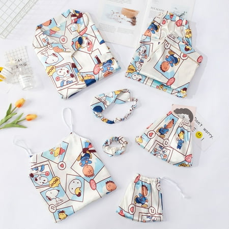 

Strap Sleepwear Pyjamas Women s 7 Pieces Pink Pajamas Sets Satin Silk Lingerie Homewear Sleepwear Pyjamas Set Pijamas For Woman