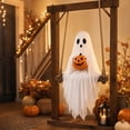 thumbnail image 2 of Halloween Ghost Swing Hanging Decoration, Fabric Ghost Holding Pumpkin on Rope Swing for Front Door, Porch, Tree, Yard and Indoor Outdoor Decor 23.62 x 7.87 Inch, 2 of 7