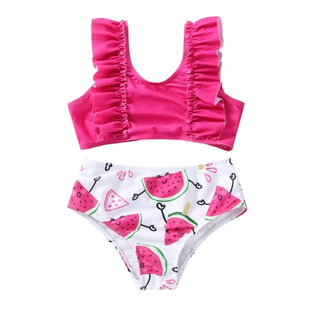

Girls Swimsuit Summer Toddler Girls Rufflest Watermelon Prints Two Piece Swimwear Swimsuit Bikini Set Swimming Suits for Kids