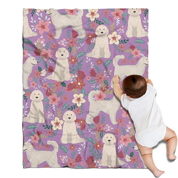 Goldendoodle Dog and Flower Floral Blanket,Comfortable Soft Flannel Throw Blanket,All Season,Warm Lightweight Blankets for Sofa Bed Couch Living Room Chair,30"x40"