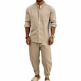 thumbnail image 5 of VBTAPA Men 2 Piece Outfits Long Sleeve Casual Button Down Shirt and Pants Sets Summer Beach Vacation Matching Set Khaki XL, 5 of 9