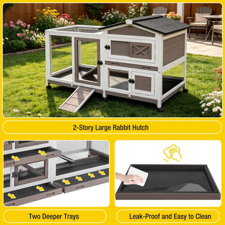 Aivituvin Rabbit Hutch, Two Layer, Wheels & Pull-Out Tray photo 5