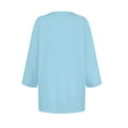 thumbnail image 4 of DENGDENG Casual Tops for Women 3/4 Sleeves Summer Round Neck T-Shirts Button Down Elbow Sleeve Shirts Loose Three Quarter Length Tunic Tops Cute Trendy Blouses Light Blue S, 4 of 6