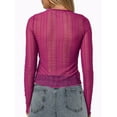 thumbnail image 6 of Women Sexy- See Through Long Sleeve T-Shirts Mesh Sheer Skinny Rib Scalloped Trim Tees Blouse Top Outfits Rose Red S, 6 of 7