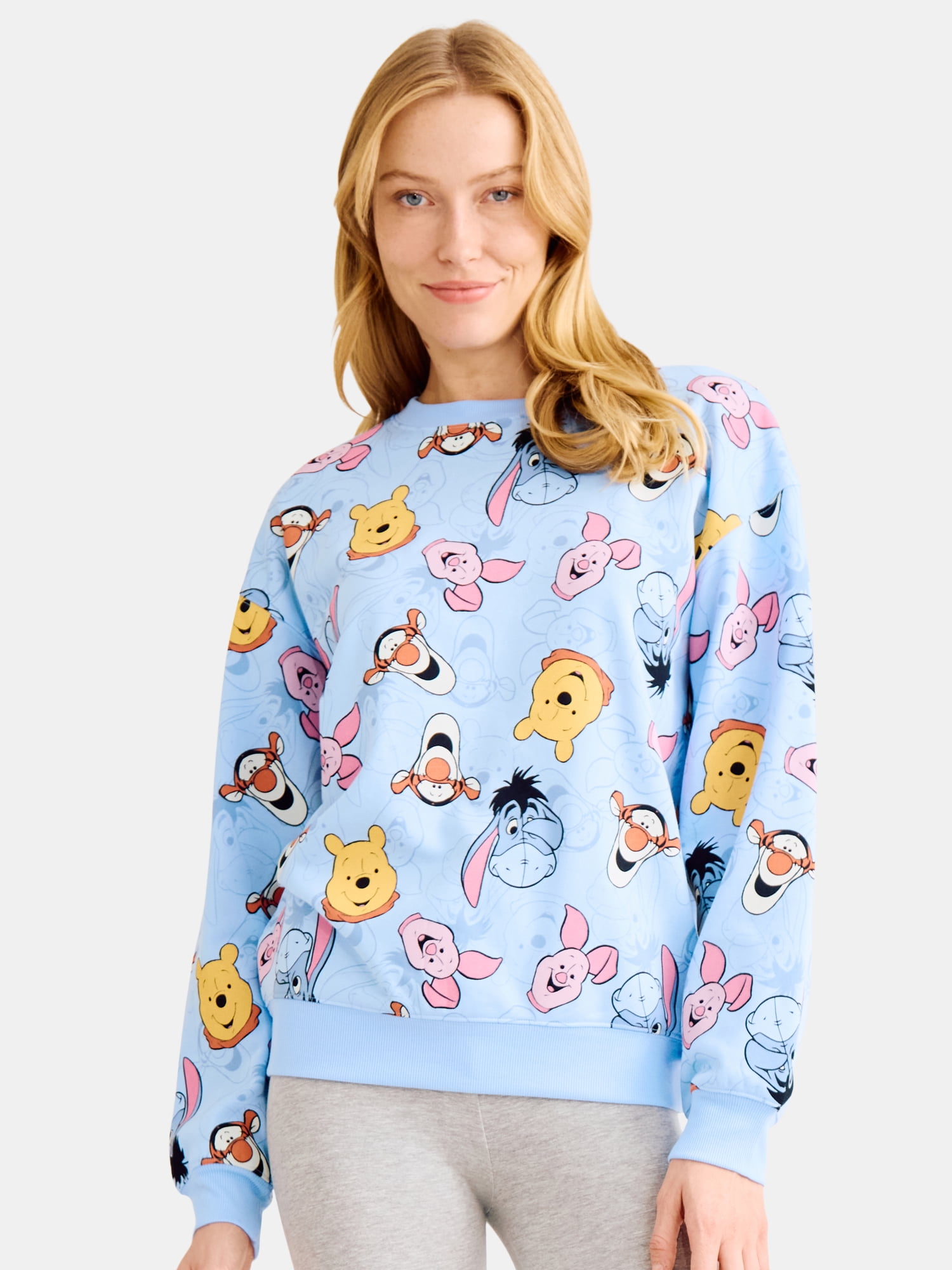 Winnie the Pooh & Friends Women's Allover Graphic Sweatshirt, Sizes XXS-XXL