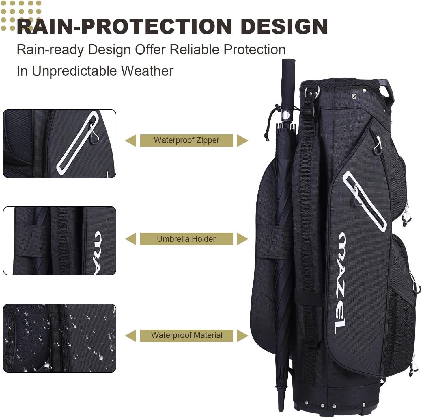 MAZEL Golf Cart Bag with 7-Way Full Length Dividers Top and 9 Pockets,Lightweight Golf Club Bag for Men & Women