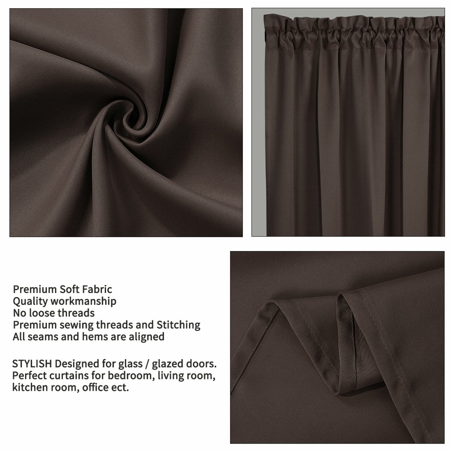 Unique Bargains Solid Window French Door Curtain Panel Coffee 25" x 72"
