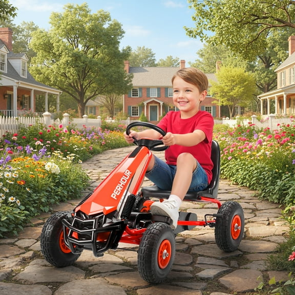 Qaba Pedal Go Kart for Kids, Go Cart with Adjustable Seat, EVA Wheels, for Boys & Girls Aged 3-8 Years Old, Red