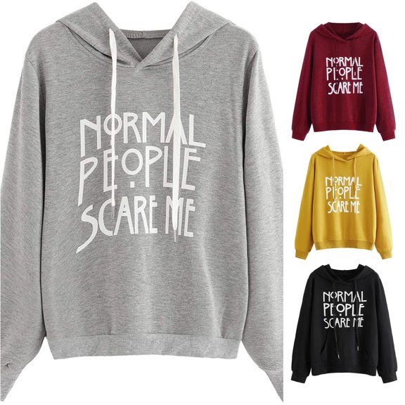 CUZIBR Hoodies For Women Letter Print Pullover Hoodie Long Sleeve Drawstring Pocket Casual Hooded Comfortable Tops Sweatshirts Fall Winter Clothes,Grey