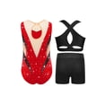 thumbnail image 2 of Miutii 3 Pieces Kids Girls Gymnastics Leotard Sleeveless Sparkly Dance Biketard Unitard Vest Tops with Athletic Shorts Set Red 16, 2 of 3