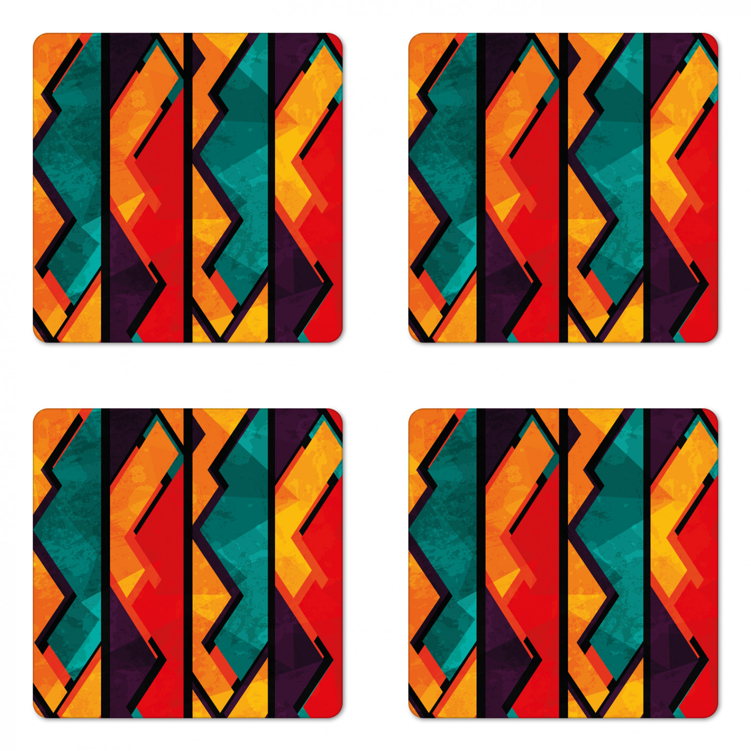 Modern Coaster Set of 4, Geometric Contemporary Art Design Black Bold