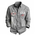 thumbnail image 2 of Boys Vintage Western Style Button Down Shirts, Kids USA Flag Embroidery Print Long Sleeve Collared Casual Top for Independence Day Holiday Wear(Grey,6-7 Years), 2 of 4