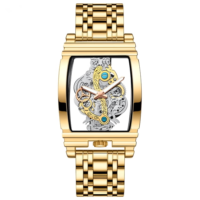 Reloj de Cuarzo Esqueleto Cuadrado para Hombre, Caja de 56 Mm, Luminoso, Impermeable 30 M, Reloj de Pulsera de Negocios