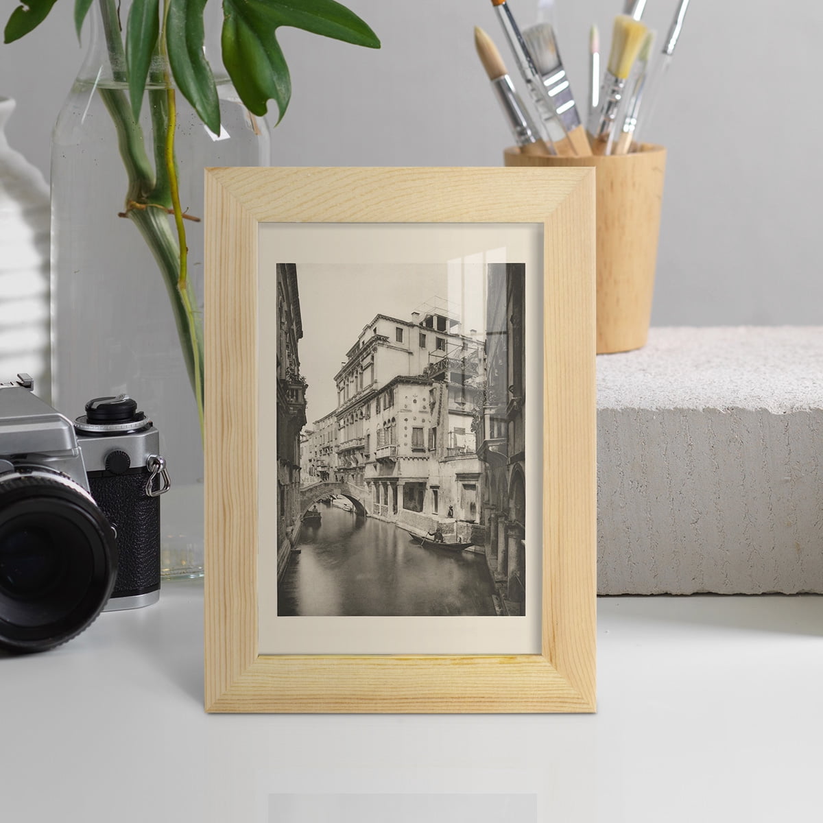 Vintage Views of Venice VI - Framed Print w/glass - Natural Wood