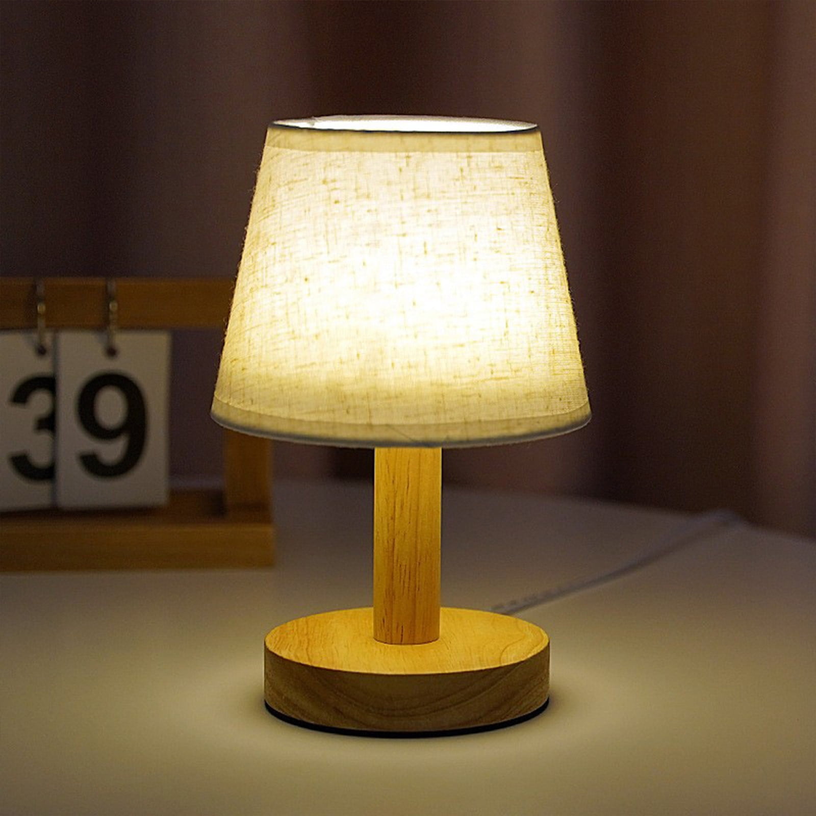 100Fens Small Table Lamp,Bedside Table Lamp,Wooden Bedside Lamp Simple Bedroom Lamp Linen Shade Mini Desk Lamp Night Light Nightstand Lamp for Bedroom,Living Room,Kids Room