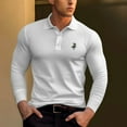 thumbnail image 2 of Men's 100% Cotton Polo Player Pattern  Long Sleeve Polo Shirt, 2 of 11
