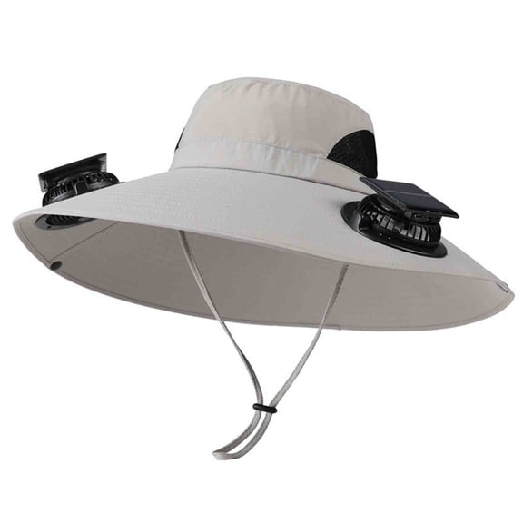 Jessboyy Men Sun Hats with Neck Flap Summer Sun Protection Bucket Hat with 2 Solar Fans Cooling Wide Brim Hat for Men for Work Outdoor Hiking Gray