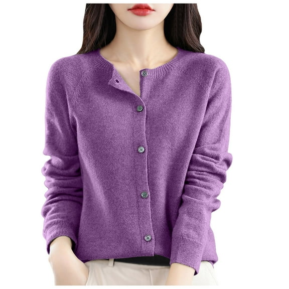 Bibifish Womens Sweaters Solid Long Sleeve Botton Down Cardigan Autumn Winter Round Neck Long Sleeve Base Solid Color Loose Sweaters