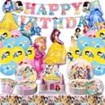 thumbnail image 2 of Lindo juego de vajilla para fiesta de cumpleaños de princesa, pancarta, adorno desechable para pastel, bandera colgante, globos de Elsa de Frozen, decoración de cumpleaños, 2 of 5