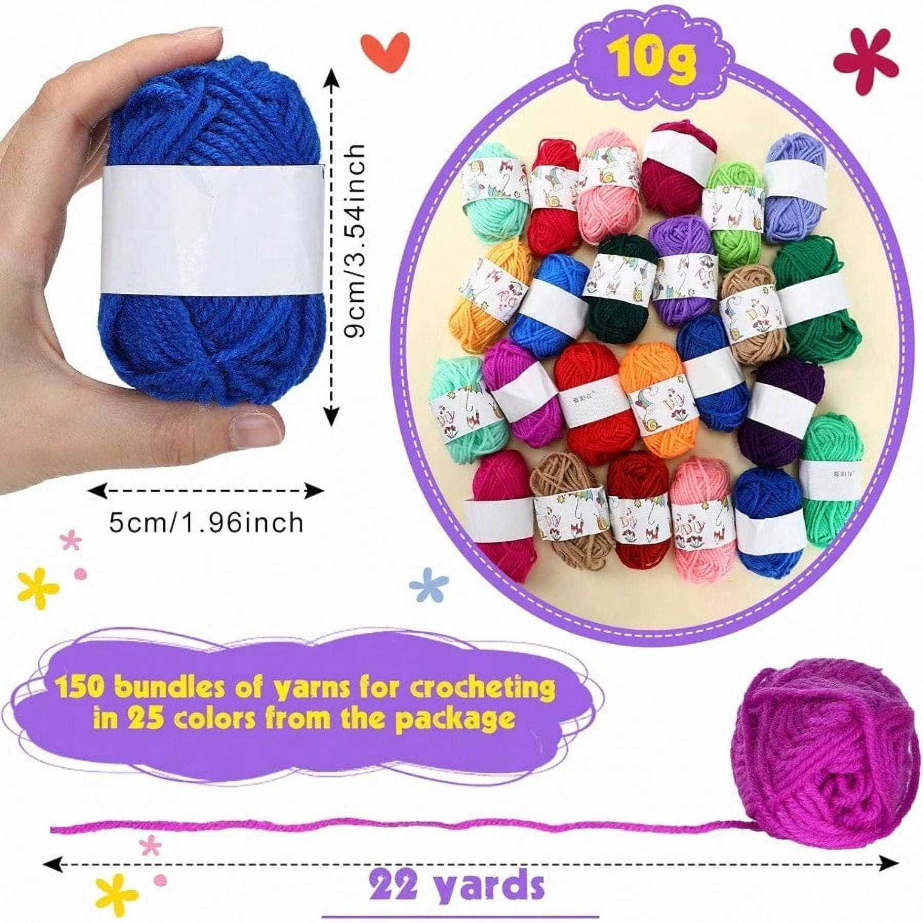 150 Rolls Acrylic Crochet Yarn Bulk 3300 Yards Knitting Acrylic Yarn Skeins Soft Mini Soft Crochet Skeins Multicolor for Knitting Handcraft Weaving Projecting Kit Mixed Colors