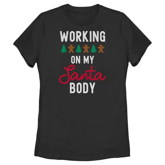Women's Lost Gods Working On My Santa Body Graphic Tee Black Medium