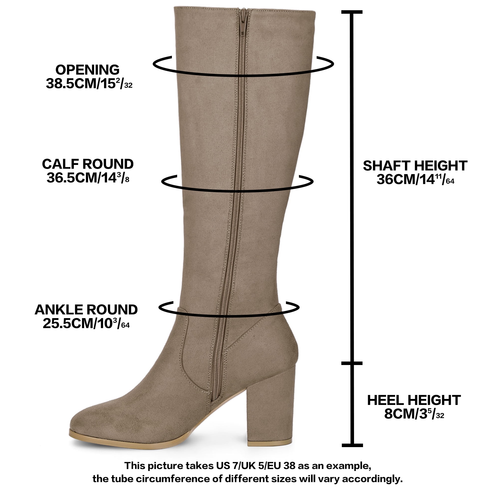 DARING DIVA Women's Stylish Side Zipper Chunky Heel Knee High Boots Taupe 6
