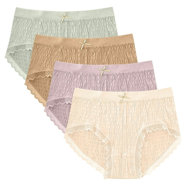 GigrtiJin Womens Mid Rise Ribbed Underwear Multipack Seamless Lace Panties With Bow Ribbon Breathable Underpants 4 Pack