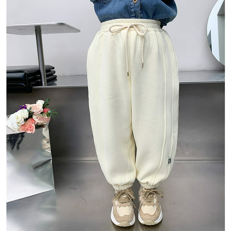 Akiihool Teen Girl Pants Girls' School Uniform Bootcut High Waist Elastic  Trousers with Front Buttons (Beige,6-12 Months)