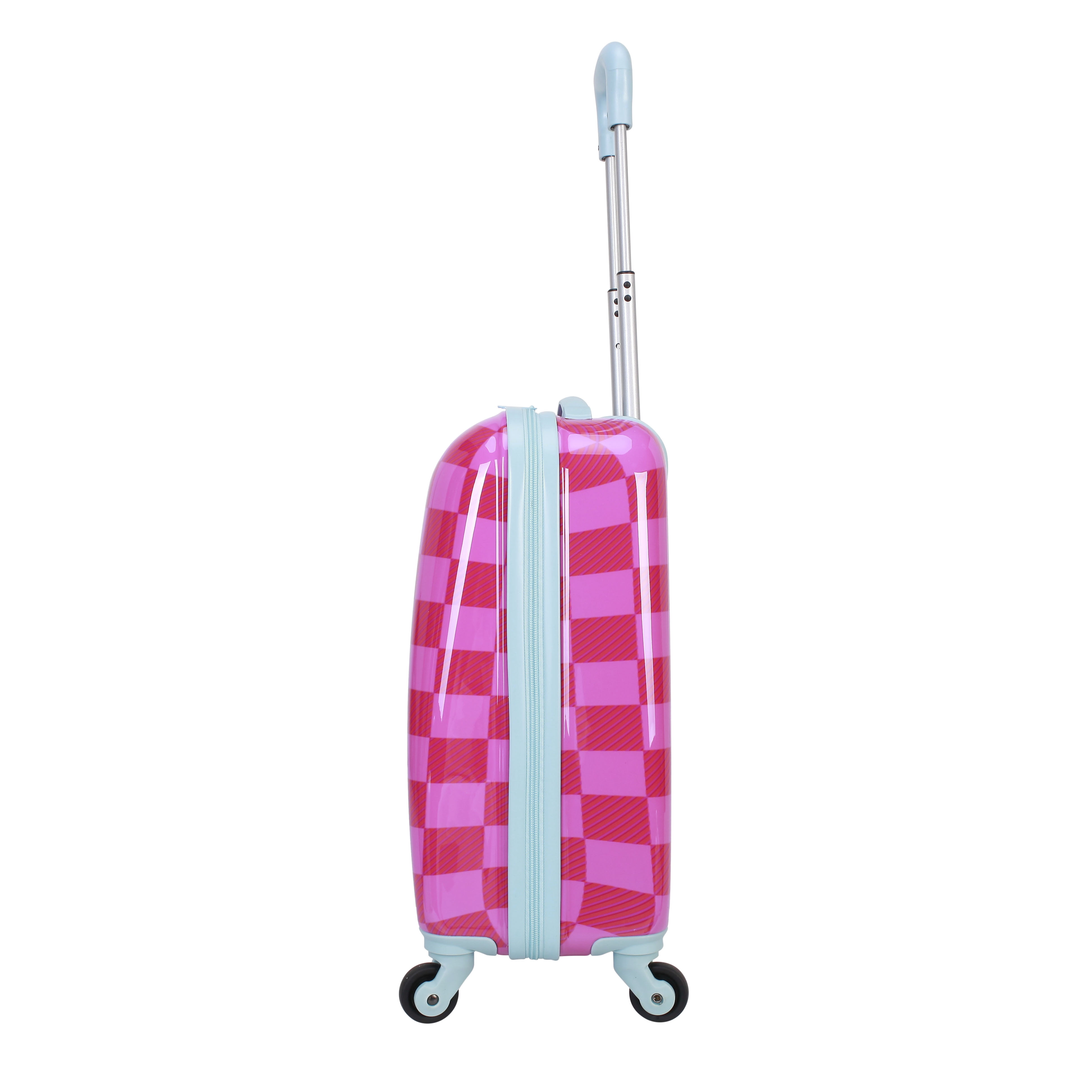 CRCKT Kids Girl 21" Checker Hardside Carry-on Luggage With 360 Spinner Wheels - Carmine Rose, Hot Pink Check