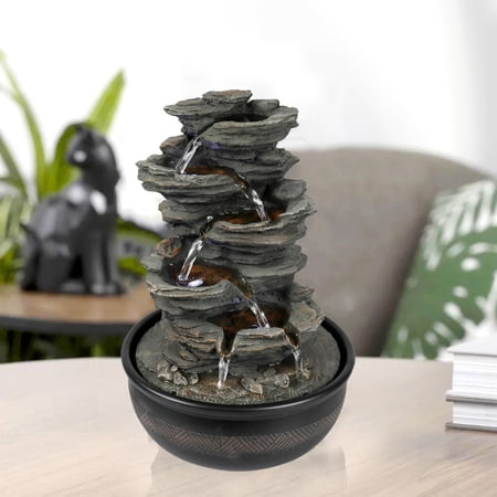Tammesy 15.7"H Indoor Tabletop LED Waterfall Fountain | Home Office Desk Decor | Resin | Tiered Waterfall Fountain