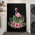 thumbnail image 2 of Pink Floral Flamingos Shower Curtain - Water Repellent Fabric Shower Curtains Washable, Summer Botanical Black Tropical Decorative Polyester Cloth Bathroom Curtains Modern Bath Decor 72"x84", 2 of 8